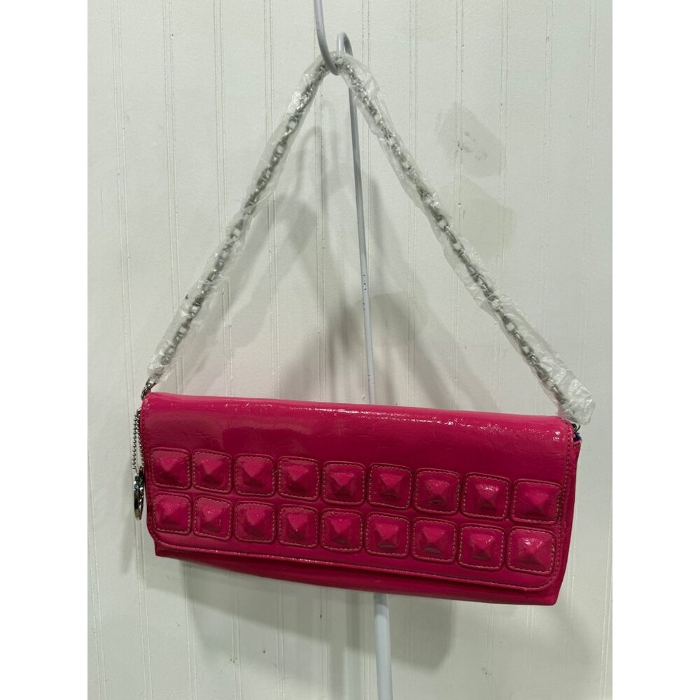 Pink Patent Leather Studded Clutch Chinese Laundry Chain Strap Rear Zipper